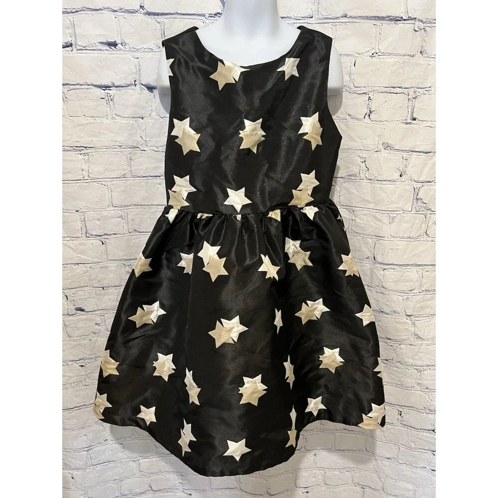 Gymboree Dress Girls Black Gold Sparkle star Dress Christmas Wedding Lined 8